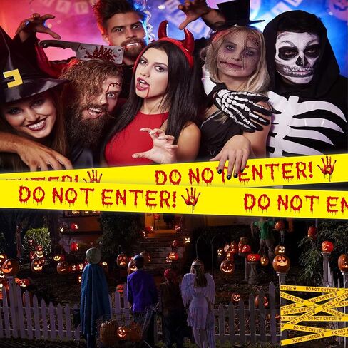 شريط تحذير لديكورات الهالوين، شريط تحذير للسلامة مقاس 4.8 سم × 25 مترًا، لا تدخل الشريط باللون الأصفر والأحمر المخيف وشريط حاجز خطر لحفلات الهالوين والمنازل المسكونة والمناطق الخطرة in Kuwait