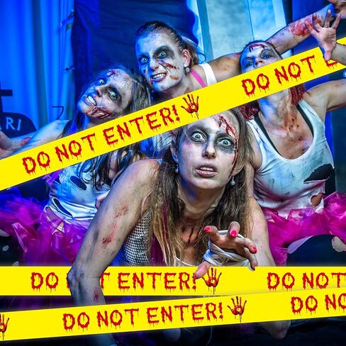 شريط تحذير لديكورات الهالوين، شريط تحذير للسلامة مقاس 4.8 سم × 25 مترًا، لا تدخل الشريط باللون الأصفر والأحمر المخيف وشريط حاجز خطر لحفلات الهالوين والمنازل المسكونة والمناطق الخطرة in Kuwait