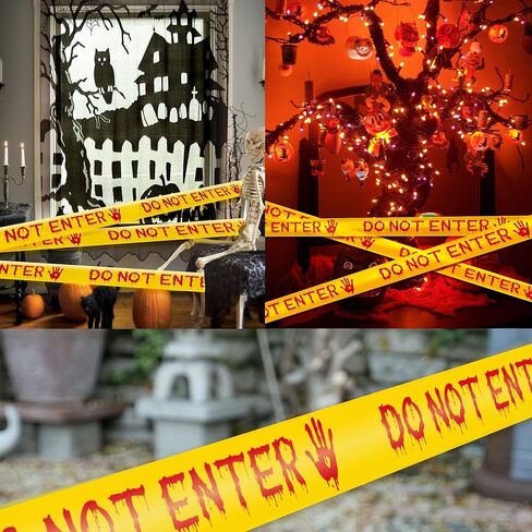 شريط تحذير لديكورات الهالوين، شريط تحذير للسلامة مقاس 4.8 سم × 25 مترًا، لا تدخل الشريط باللون الأصفر والأحمر المخيف وشريط حاجز خطر لحفلات الهالوين والمنازل المسكونة والمناطق الخطرة in Kuwait