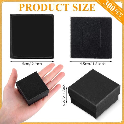 Landical 300 Pcs Cardboard Jewelry Boxes 2 x 2 x 1.2 Inch Small Gift Boxes for Jewelry Square Earring Ring Box with Foam Cushion Insert for Necklace Bracelets Bangles Displaying, Black in Saudi Arabia