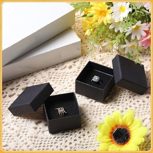 Landical 300 Pcs Cardboard Jewelry Boxes 2 x 2 x 1.2 Inch Small Gift Boxes for Jewelry Square Earring Ring Box with Foam Cushion Insert for Necklace Bracelets Bangles Displaying, Black in Saudi Arabia