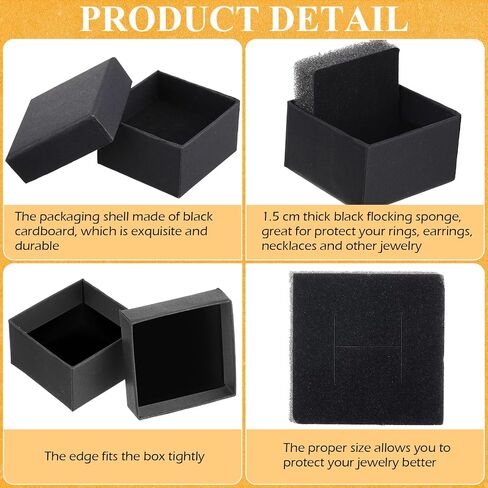 Landical 300 Pcs Cardboard Jewelry Boxes 2 x 2 x 1.2 Inch Small Gift Boxes for Jewelry Square Earring Ring Box with Foam Cushion Insert for Necklace Bracelets Bangles Displaying, Black in Saudi Arabia