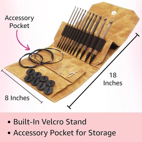 Lykke Driftwood 6-Inch (15cm) Interchangeable Crochet Hook Set Birchwood Set US E4, F5, G6, 7, H8, I9, J10, K10.5, L11, M13, N15, P16 Includes Grey Denim Case Bundled with 1 Artsiga Crafts Project Bag in Kuwait