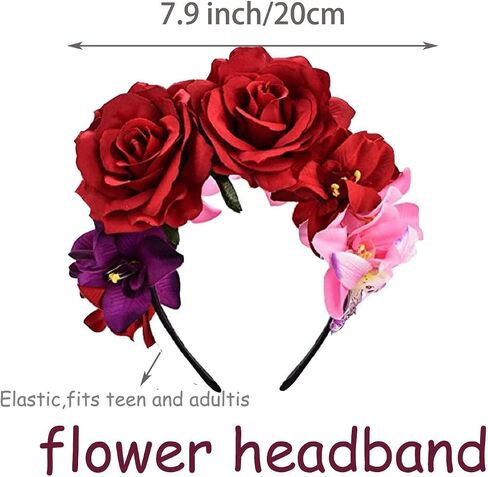 DreamLily Day of the Dead Headband Costume Rose Flower Crown Mexican Headpiece BC40 in Kuwait