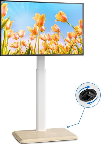 Rfiver Sleek Rolling TV Stand with Power Outlet for Home Decor, Height Adjustable Portable TV Stand on Wheels for 32-70 Inch TVs, Strong Tall Mobile TV Cart with Mount Up to 88 lbs, White in Kuwait