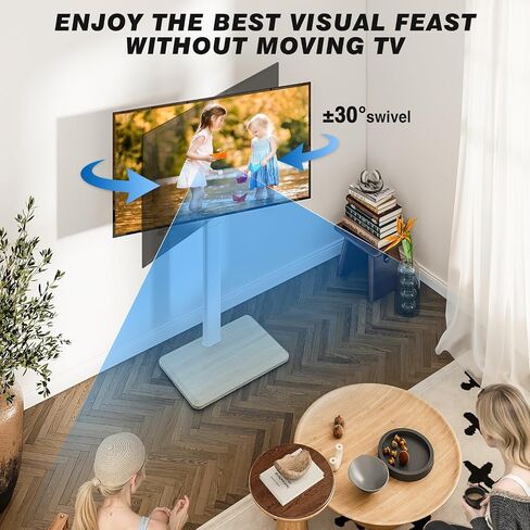 Rfiver Sleek Rolling TV Stand with Power Outlet for Home Decor, Height Adjustable Portable TV Stand on Wheels for 32-70 Inch TVs, Strong Tall Mobile TV Cart with Mount Up to 88 lbs, White in Kuwait