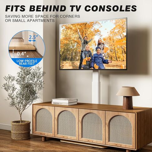 Rfiver Sleek Rolling TV Stand with Power Outlet for Home Decor, Height Adjustable Portable TV Stand on Wheels for 32-70 Inch TVs, Strong Tall Mobile TV Cart with Mount Up to 88 lbs, White in Kuwait