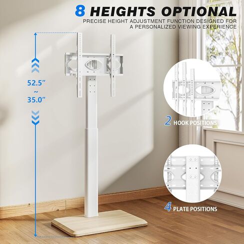 Rfiver Sleek Rolling TV Stand with Power Outlet for Home Decor, Height Adjustable Portable TV Stand on Wheels for 32-70 Inch TVs, Strong Tall Mobile TV Cart with Mount Up to 88 lbs, White in Kuwait