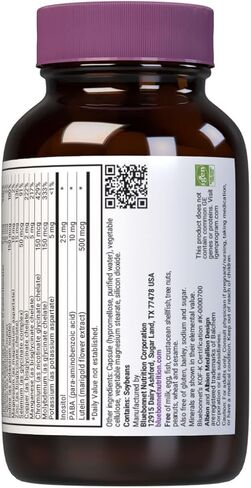 بلو بونيت كبسولات خضروات مالتي ون (خالية من الحديد) من نيوتريشن، متعددة الطيف كاملة، فيتامينات بي، صحية عامة، خالية من الغلوتين، خالية من الحليب، كوشير، 30 كبسولة نباتية، كمية تكفي لمدة شهر واحد in Kuwait