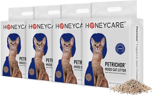 HONEY CARE Petrichor Mix Cat Litter I Tofu Cat Litter I Nature Plant-Based Pellets and Bentonite Sustainable Cat Litter I Low-Dust Qucik Clumping Superior Odor Control, 24-lbs Value Pack (6 lbs x 4) in Saudi Arabia