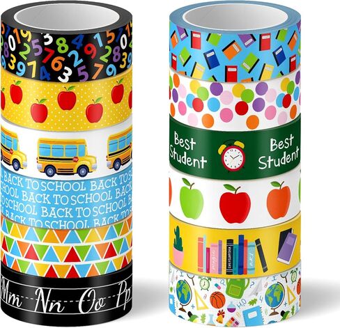 Whaline 12 Rolls Back to School Washi Tape Colorful Welcome Back to School Washi Masking Tape School Bus Ruler Crayon Decorative Paper Stickers for Scrapbook Gift Wrapping DIY Art Crafts in Kuwait