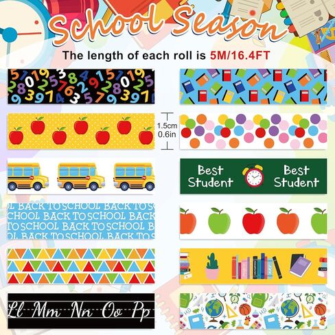 Whaline 12 Rolls Back to School Washi Tape Colorful Welcome Back to School Washi Masking Tape School Bus Ruler Crayon Decorative Paper Stickers for Scrapbook Gift Wrapping DIY Art Crafts in Kuwait
