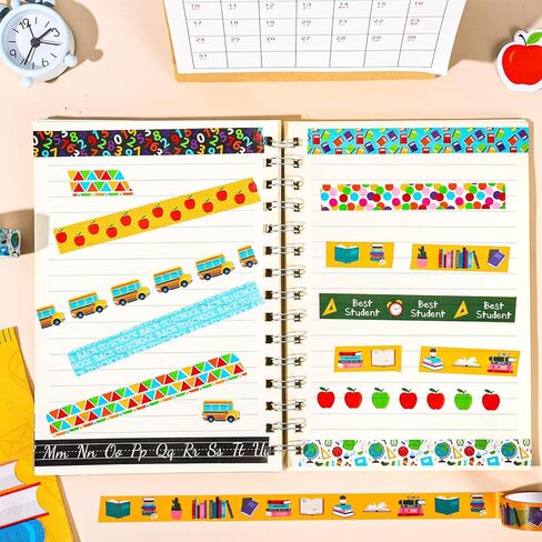 Whaline 12 Rolls Back to School Washi Tape Colorful Welcome Back to School Washi Masking Tape School Bus Ruler Crayon Decorative Paper Stickers for Scrapbook Gift Wrapping DIY Art Crafts in Kuwait