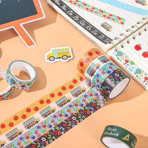 Whaline 12 Rolls Back to School Washi Tape Colorful Welcome Back to School Washi Masking Tape School Bus Ruler Crayon Decorative Paper Stickers for Scrapbook Gift Wrapping DIY Art Crafts in Kuwait