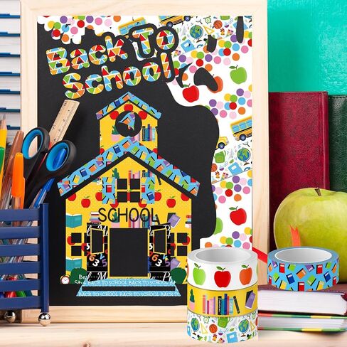 Whaline 12 Rolls Back to School Washi Tape Colorful Welcome Back to School Washi Masking Tape School Bus Ruler Crayon Decorative Paper Stickers for Scrapbook Gift Wrapping DIY Art Crafts in Kuwait