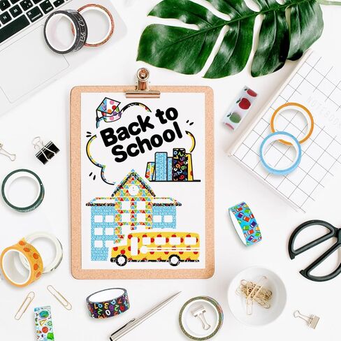 Whaline 12 Rolls Back to School Washi Tape Colorful Welcome Back to School Washi Masking Tape School Bus Ruler Crayon Decorative Paper Stickers for Scrapbook Gift Wrapping DIY Art Crafts in Kuwait