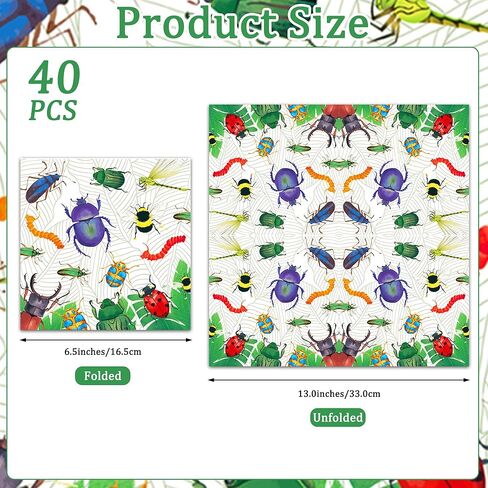 40 قطعة مناديل حفلات الحشرات، مناديل ورقية للحفلات للاستعمال مرة واحدة، مجموعة مناديل حفلات الخنفساء اليعسوب، مناديل غداء ورقية، مستلزمات الحفلات in Kuwait