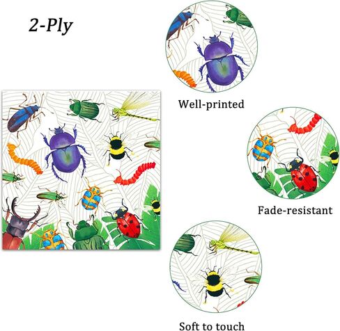 40 قطعة مناديل حفلات الحشرات، مناديل ورقية للحفلات للاستعمال مرة واحدة، مجموعة مناديل حفلات الخنفساء اليعسوب، مناديل غداء ورقية، مستلزمات الحفلات in Kuwait