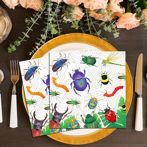 40 قطعة مناديل حفلات الحشرات، مناديل ورقية للحفلات للاستعمال مرة واحدة، مجموعة مناديل حفلات الخنفساء اليعسوب، مناديل غداء ورقية، مستلزمات الحفلات in Kuwait