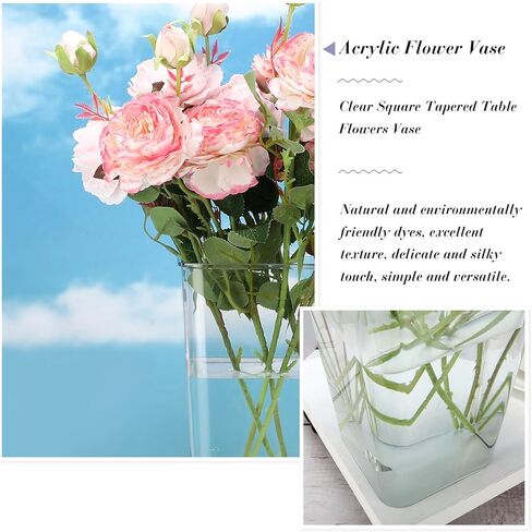 6 Pieces Plastic Vase Acrylic Flower Vase Square Tapered Flowers Vase Tall Plastic Vase Clear Vases Centerpieces for Table Wedding Home Kitchen Florist Arrangements (7 x 15 Inch) in Kuwait