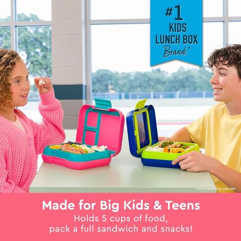 Bentgo® Pop - Leak-Proof Lunch Box & Removable Divider for Ages 8+ & Teens - Lunch Container Holds 5 Cups of Food; 3-4 Compartments; Microwave/Dishwasher Safe; 2 Year Warranty (Bright Coral/Teal) in Saudi Arabia
