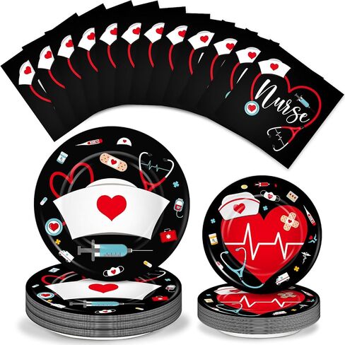 200 Pcs Graduation Nurse Party Decorations Doctor Nurse Week Party Plates Include 9 Inch 7 Inch Paper Disposable Plates Lunch Napkin Medical Birthday Party Tableware Set for Nursing School(Black) in Saudi Arabia