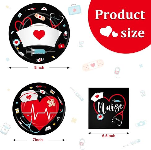 200 Pcs Graduation Nurse Party Decorations Doctor Nurse Week Party Plates Include 9 Inch 7 Inch Paper Disposable Plates Lunch Napkin Medical Birthday Party Tableware Set for Nursing School(Black) in Saudi Arabia