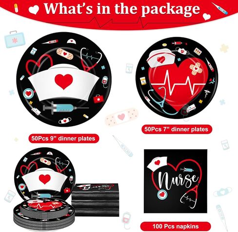 200 Pcs Graduation Nurse Party Decorations Doctor Nurse Week Party Plates Include 9 Inch 7 Inch Paper Disposable Plates Lunch Napkin Medical Birthday Party Tableware Set for Nursing School(Black) in Saudi Arabia