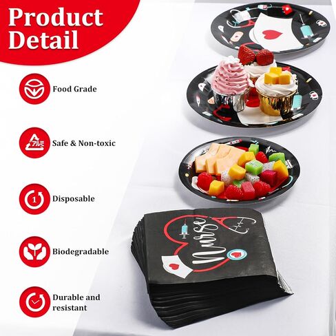 200 Pcs Graduation Nurse Party Decorations Doctor Nurse Week Party Plates Include 9 Inch 7 Inch Paper Disposable Plates Lunch Napkin Medical Birthday Party Tableware Set for Nursing School(Black) in Saudi Arabia