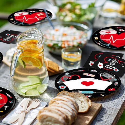 200 Pcs Graduation Nurse Party Decorations Doctor Nurse Week Party Plates Include 9 Inch 7 Inch Paper Disposable Plates Lunch Napkin Medical Birthday Party Tableware Set for Nursing School(Black) in Saudi Arabia