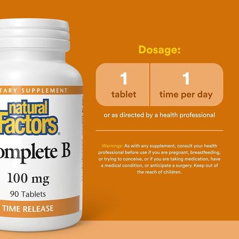 Natural Factors, Complete B 100 mg, Time Released Support for a Healthy Mood, Energy Levels, Skin, Hair and Vision, 90 tablets (90 servings) in Saudi Arabia