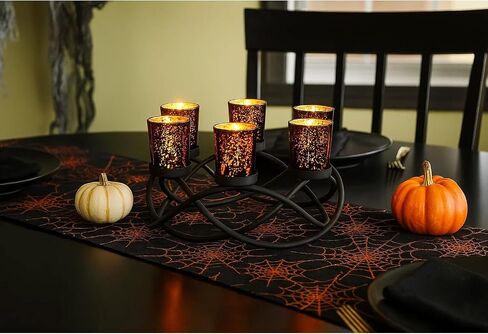 Seraphic Iron Round Table Decor Centerpiece Decorations Candle Holder for Halloween, Weddings, Outdoor Patio, Kitchen, Dining Room, and Coffee Tables, Votive Tealight Holders, Black, 6 Black Cups in Kuwait