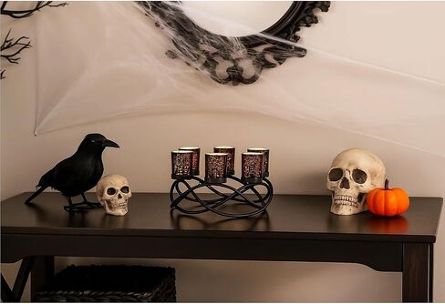Seraphic Iron Round Table Decor Centerpiece Decorations Candle Holder for Halloween, Weddings, Outdoor Patio, Kitchen, Dining Room, and Coffee Tables, Votive Tealight Holders, Black, 6 Black Cups in Kuwait