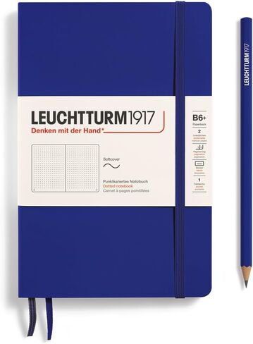 LEUCHTTURM1917 - دفتر ملاحظات ذو غلاف ورقي B6+ - 123 صفحة مرقمة للكتابة واليوميات (منقط، أسود) in Saudi Arabia
