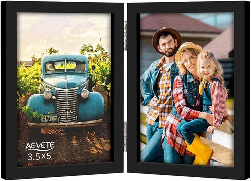 إطارات صور AEVETE مقاس 5 × 7 إطارات صور خشبية قابلة للطي بمفصلات مزدوجة عمودية مع واجهة زجاجية حقيقية، باللون الأبيض in Kuwait