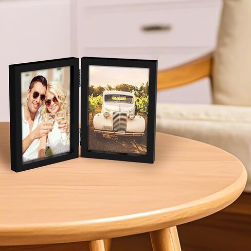 إطارات صور AEVETE مقاس 5 × 7 إطارات صور خشبية قابلة للطي بمفصلات مزدوجة عمودية مع واجهة زجاجية حقيقية، باللون الأبيض in Kuwait