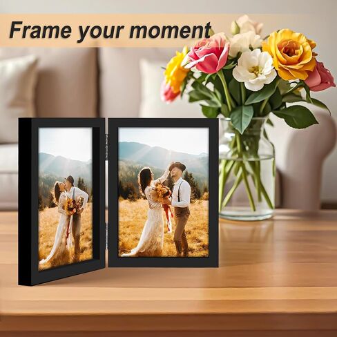 إطارات صور AEVETE مقاس 5 × 7 إطارات صور خشبية قابلة للطي بمفصلات مزدوجة عمودية مع واجهة زجاجية حقيقية، باللون الأبيض in Kuwait