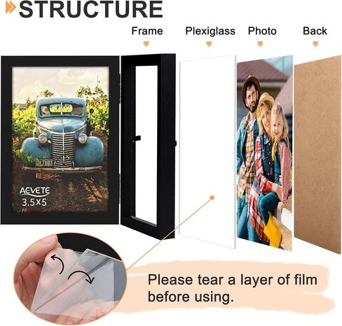 إطارات صور AEVETE مقاس 5 × 7 إطارات صور خشبية قابلة للطي بمفصلات مزدوجة عمودية مع واجهة زجاجية حقيقية، باللون الأبيض in Kuwait