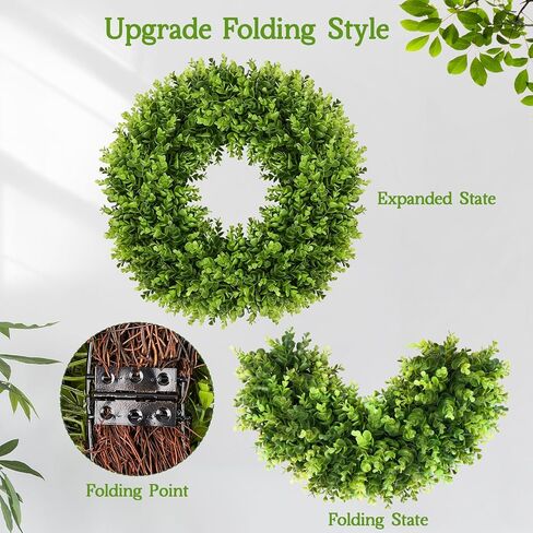 23" Faux Round Boxwood Wreath, Vlorart Artificial Wreath Front Door Wreaths Spring Summer Greenery Hanging with A Plaid Bow for Front Door Wall Hanging Window Wedding Party Decor in Saudi Arabia