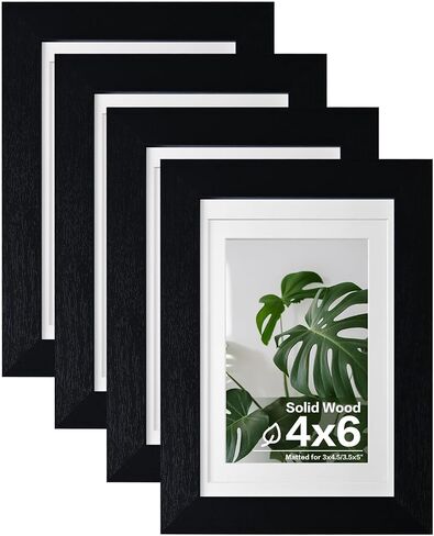 Egofine 4x6 Picture Frames with Plexiglass, Display Pictures 3.5x5 with Mat or 4x6 Without Mat Set of 4 for Tabletop and Wall Mounting, Carbonized Brown in Kuwait