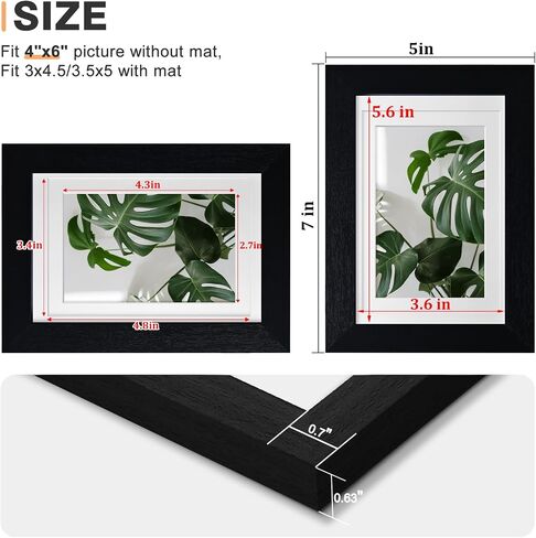 Egofine 4x6 Picture Frames with Plexiglass, Display Pictures 3.5x5 with Mat or 4x6 Without Mat Set of 4 for Tabletop and Wall Mounting, Carbonized Brown in Kuwait