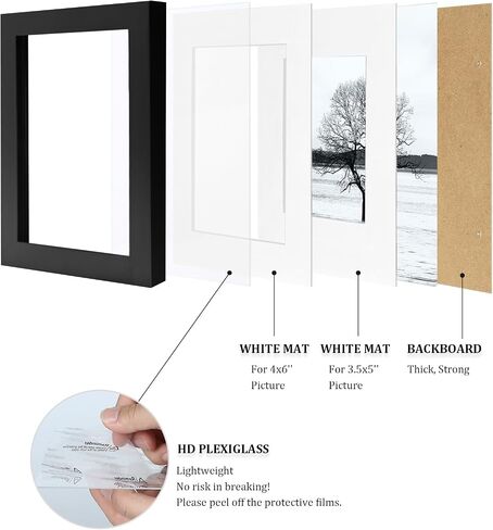 Egofine 4x6 Picture Frames with Plexiglass, Display Pictures 3.5x5 with Mat or 4x6 Without Mat Set of 4 for Tabletop and Wall Mounting, Carbonized Brown in Kuwait