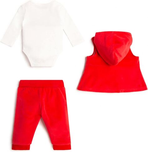GUESS Baby Girl Metallic and Puff Printed Bodysuit and Velour Vest and Bottom 3 Piece Set in Saudi Arabia
