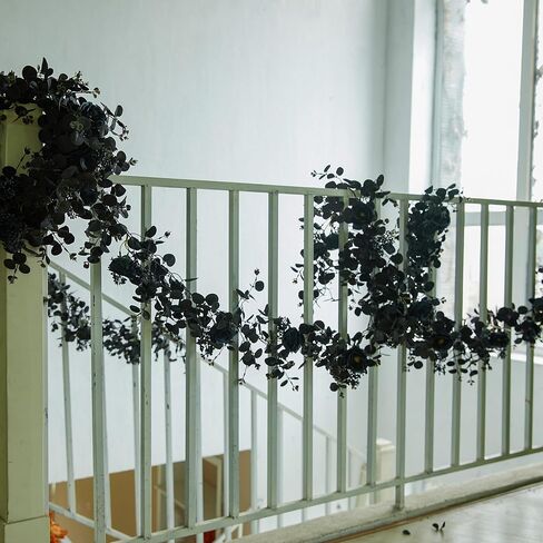 PARTY JOY 6.56ft Halloween Decorations Black Garland with Flowers 8 Black Roses, Floral Garland Greenery Garland for Indoor Outdoor Backdrop Wall Fall Decor for Home in Kuwait