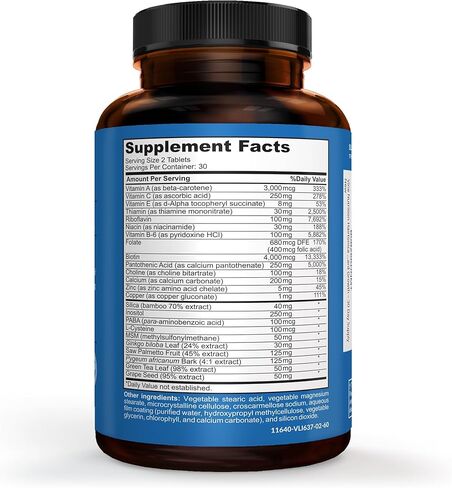 Hair Vitamins for Men Beard Growth MSM Powder Saw Palmetto Hairtonica | Extra Strength 315,000 mcg Biotin Keratin Collagen | May Help Support Hair Loss Greying & Thinning | 60 ct in Kuwait