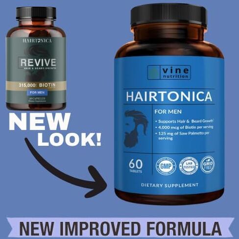 Hair Vitamins for Men Beard Growth MSM Powder Saw Palmetto Hairtonica | Extra Strength 315,000 mcg Biotin Keratin Collagen | May Help Support Hair Loss Greying & Thinning | 60 ct in Kuwait