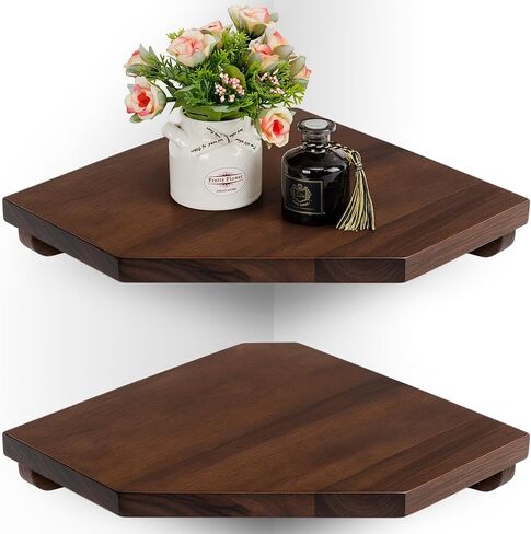 Corner Shelf Wall Mount, Set of 2 Solid Acacia Wood 11.8 x 16.5 inches Floating Corner Shelves, Smooth - Durable - Attractive Corner Shelves for Bedroom Living Room Bathroom Kitchen (Black) in Kuwait