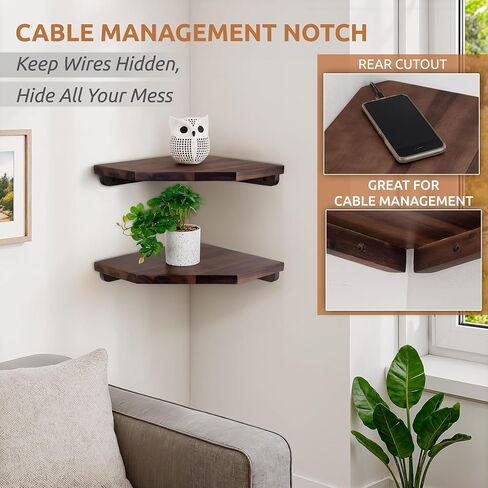 Corner Shelf Wall Mount, Set of 2 Solid Acacia Wood 11.8 x 16.5 inches Floating Corner Shelves, Smooth - Durable - Attractive Corner Shelves for Bedroom Living Room Bathroom Kitchen (Black) in Kuwait