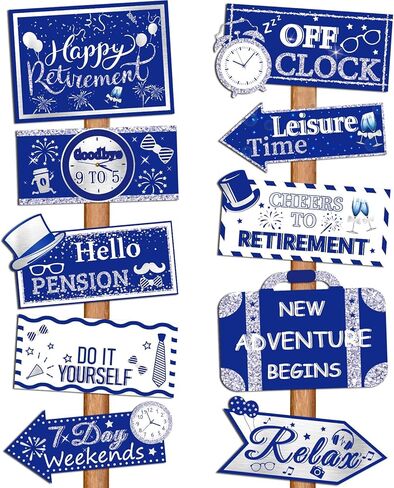 20 Pieces Retirement Party Decorations Happy Retirement banner Sign Directional Retired Yard Sign for Happy Retirement Party Supplies, 10 Styles (Black, Gold, White) in Kuwait