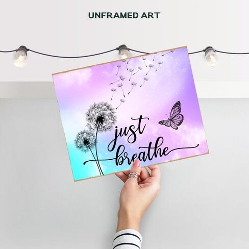 Just Breathe Wall Art - positive Quotes Purple Office Wall Decor for Women - Farmhouse Bedroom Inspirational Wall Decor - Motivational Wall Decor Shabby Chic Art - Zen Spa Wall Art, Butterfly Wall Art in Saudi Arabia